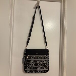DKNY Black and Gray Logo Crossbody Bag with Gold Hardware